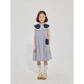 Summer Girls Sweet Dresses Kids Lace Collar Striped Dress-Veeddydropshipping